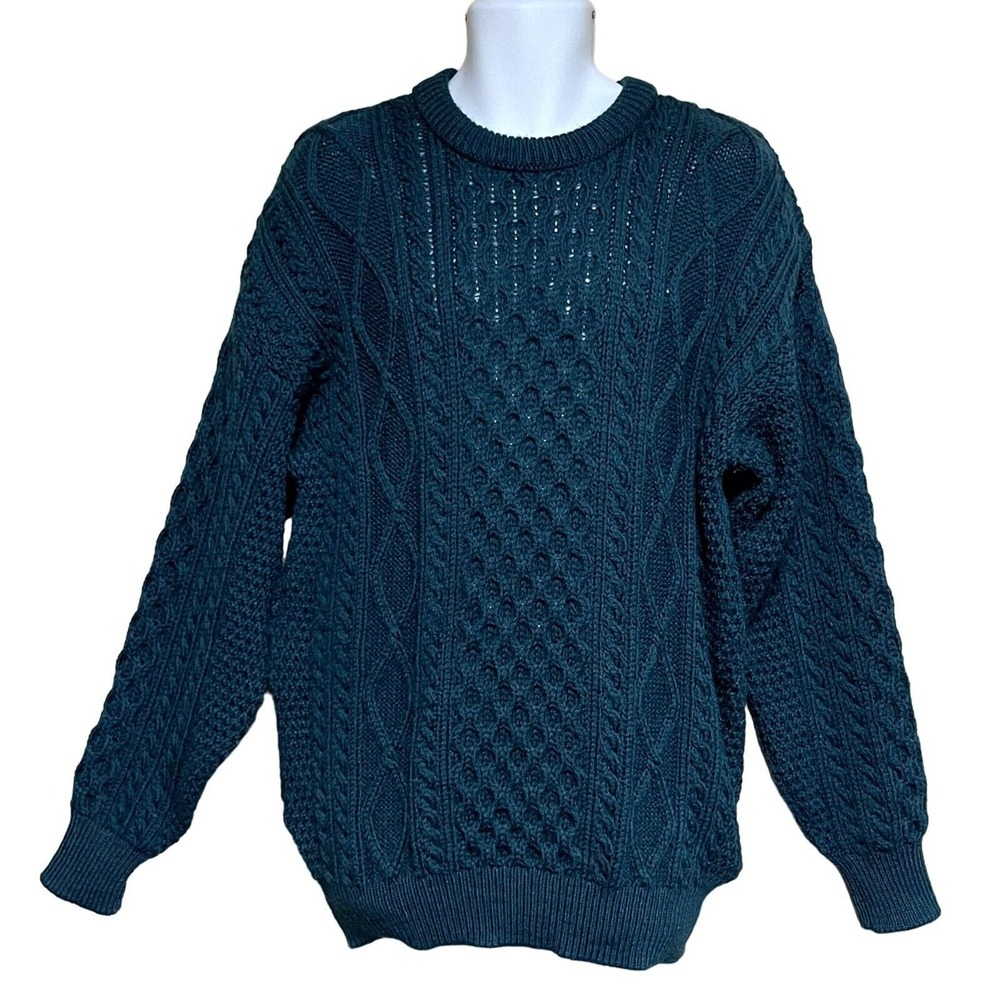 Ireland Fisherman 100% Wool Sweater Cable Knit Honey‎ Comb Green Size 46